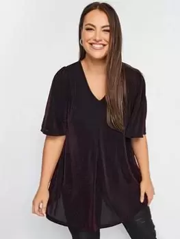 Image of Yours Yours Pleat Swing Angel Sleeve Top- Part, Black, Size 20, Women