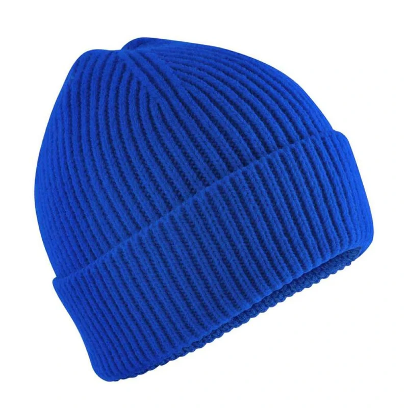 Image of Beechfield Rib Knit Stretch Wide Cuff Beanie Hat - Soft, Flexible in Royal Royal Unisex One Size