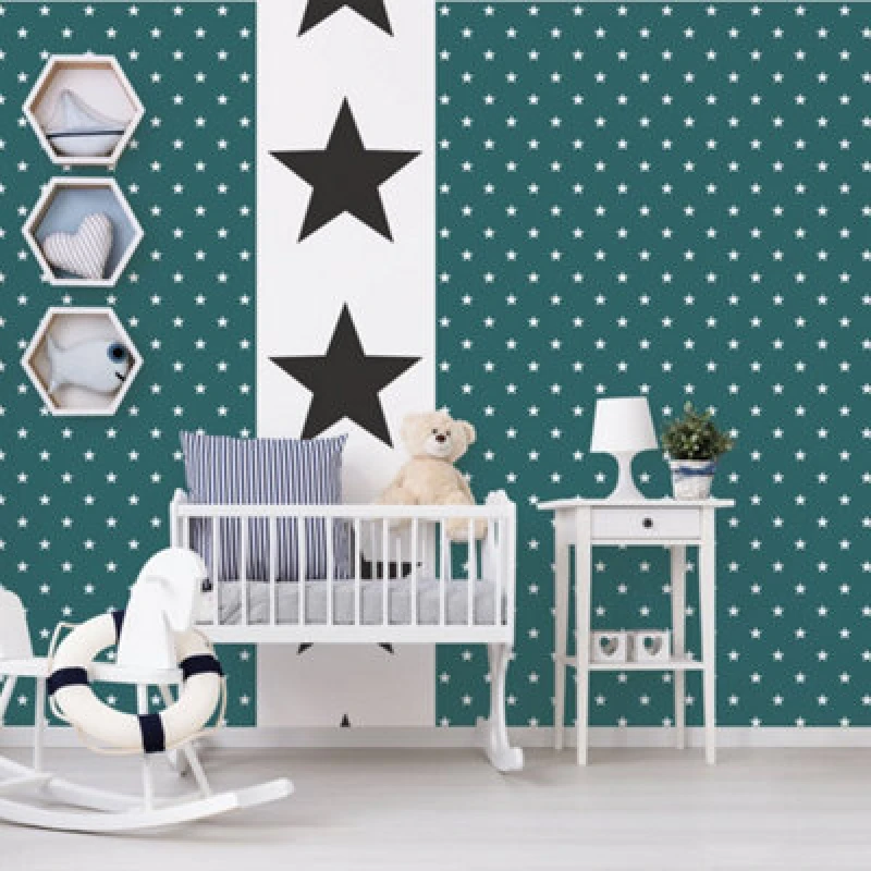 Image of Galerie Deauville 2 Green White Deauville Star Smooth Wallpaper