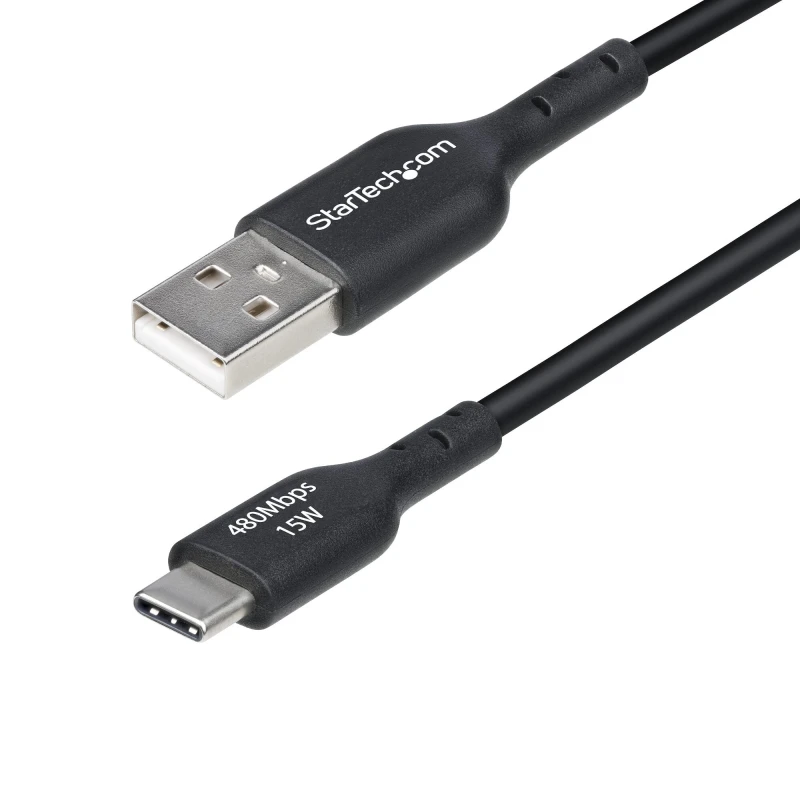 Image of StarTech.com StarTech.com 3ft (1m) USB-A to USB-C Charging Cable, Charge & Sync, 3A, USB 2.0, TPE Jacket - Black USB Charging Cord USB2AC1MNC