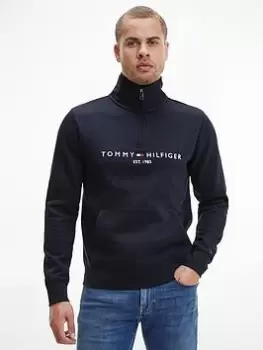 Image of Tommy Hilfiger Tommy Logo Quarter Zip Sweat - Desert Sky, Desert Sky, Size XL, Men