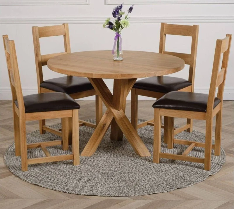 Image of Thats Furniture Oregon Round Oak Dining Table & 4 Lincoln Chairs in Brown Brown Unisex