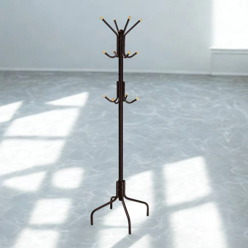 Image of Pirlo Plush Metal Hallway Coat Rack Stand With 12 Hooks Brown Brown Unisex