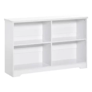 Image of HOMCOM Simple Modern 4-Compartment Low Bookcase 2-Tier w/ Moving Shelves Cube Display Storage Unit Home Office Living Room Furniture White
