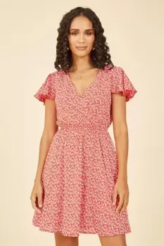 Image of Red Ditsy Print Wrap Skater Dress