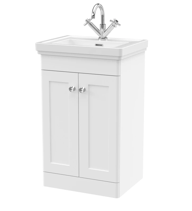 Image of Balterley Floor Standing 2 Door Vanity 1 Tap Hole Fireclay Basin White 500mm White