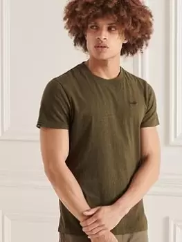 Image of Superdry Vintage Logo Micro Emb Tee, Khaki Size M Men