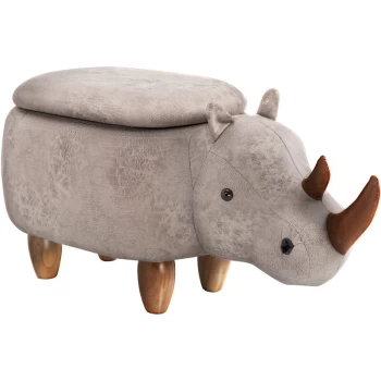 Image of Rhino Storage Stool Cute Kids Decoration Footrest Wood Frame Legs Grey - Homcom