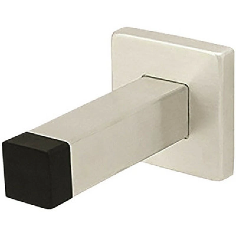 Image of Loops Square Wall Mounted Doorstop on Square Rose Rubber Tip 85mm Satin Steel Metallics
