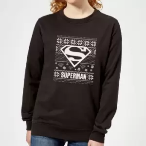 Image of DC Superman Knit Pattern Womens Christmas Jumper - Black - L - Black