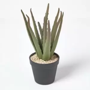 Image of Homescapes - Aloe Vera Artificial Succulent in Black Pot, 30cm Tall - Green