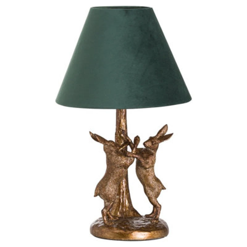Image of Hill Interiors Antique Gold Marching Hares Lamp With Green Velvet Shade