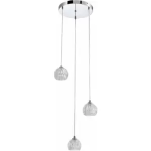 Image of Modern 3 Light Pendant Ceiling Light, G9 Cap Type, Polished Chrome Finish, Glass Shades Included, Bulbs Not Included