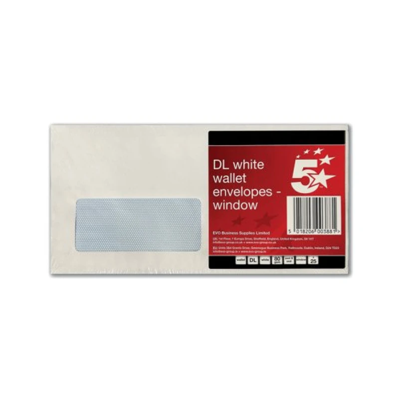 Image of 5 Star Office Peel and Seal DL Windowed Envelope 80gsm - White (25 Pack) FS600388