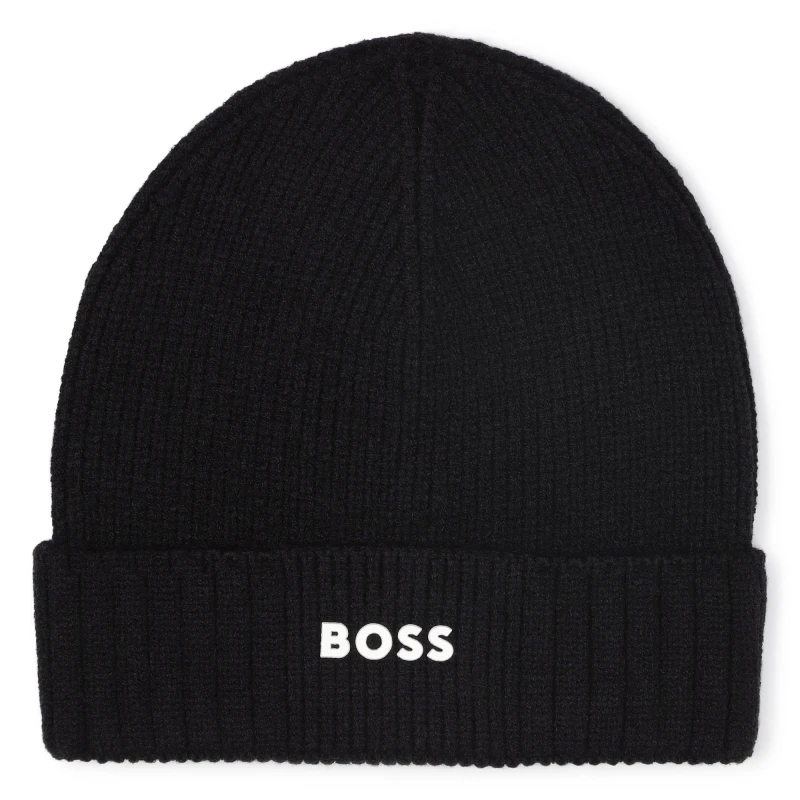 Image of Boss Kids Logo Soft-Touch Knit Beanie Black unisex Infants