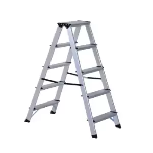 Image of HOMCOM Foldable Aluminum Ladder A-Type Multi-functional Folding Step Platform - Silver