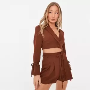 Image of Missguided Sleeve Crop Blazer - Brown
