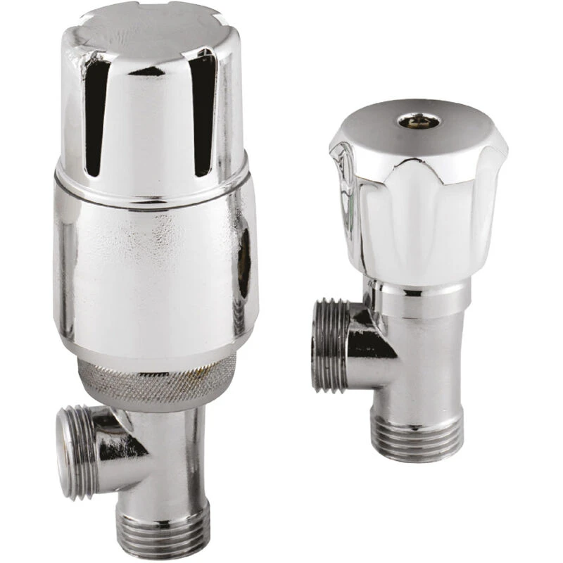 Image of NUIE Nuie - Hudson Reed Angled Thermostatic Bi-Directional Radiator Valves Pair Lockshield - Chrome HT326