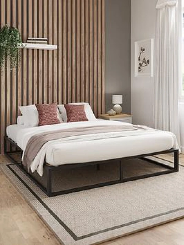 Image of GFW Loft Platform Small Double Metal Bed & Bonnel Mattress, Black PB120BLSB