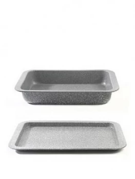 Image of Salter Marble Collection Roasting Pan And Baking Tray Set In Grey