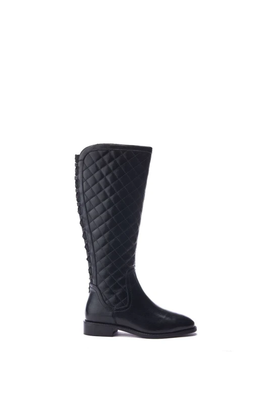 Image of Moda In Pelle Womens 'Sinclair' Leather Biker Boots in Black Size: 5 Black Female 5