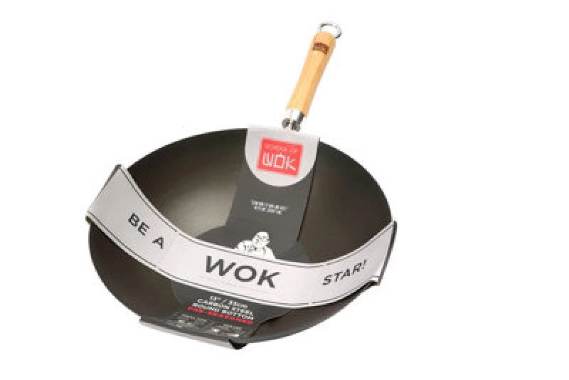 Image of School of Wok 13"/33Cm Round Bottom Pre-Seasoned Carbon Steel Wok