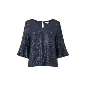 Image of Yumi Navy Sequin Relaxed Fit Top - Blue
