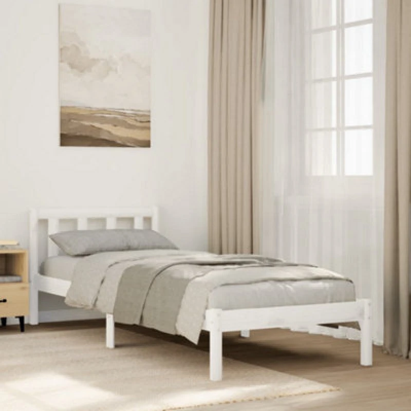 Image of Vidaxl Extra Long Bed Frame Without Mattress White 90X220 Cm Solid Wood Pine