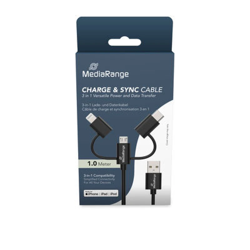 Image of MediaRange MRCS246 USB cable USB 2.0 1m USB A USB C/Micro USB-A/Light