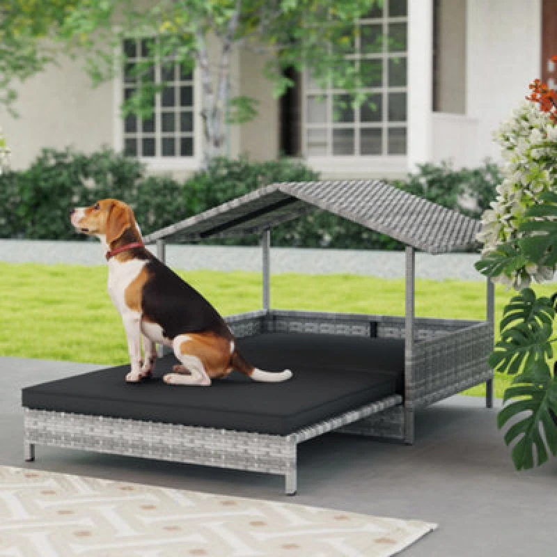 Image of PawHut Extendable Rattan Dog House w/ Water-Resistant Roof - Charcoal Grey D02-185V70GG