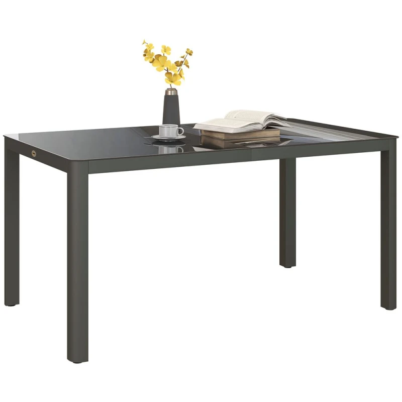 Image of Outsunny Outdoor Dining Table for 6 with Glass Top, Aluminium Frame, Grey 84G-296V00GY