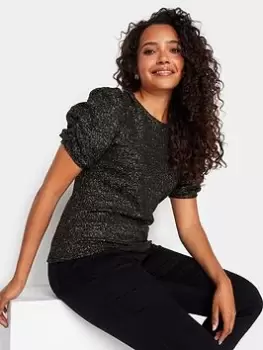 Image of M&Co Shimmer Ruched Sleeve Blouse - Black, Gold, Size 18, Women