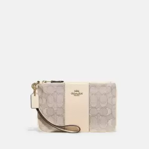 Image of Coach Small Jacquard and Leather Wristlet Purse