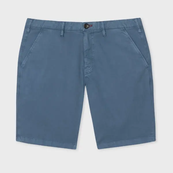 Image of Paul Smith Washed Blue Cotton-Twill 'Broad Stripe Zebra' Shorts