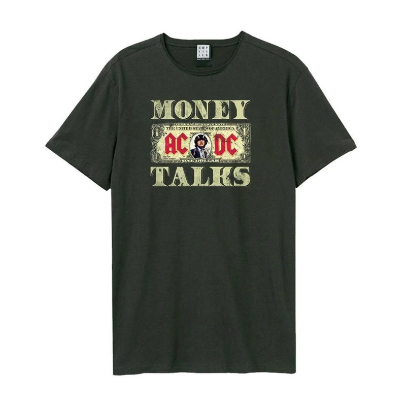 Image of Amplified Amplified Men Money Talks AC DC T-Shirt in Charcoal Size: Small Charcoal S Male 5063470364480