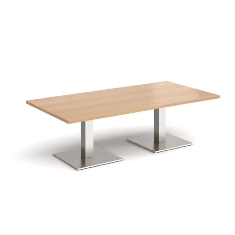 Image of Brescia Brescia rectangular coffee table with flat square brushed steel bases 1600mm x 800mm - beech Beech BCR1600-BS-B