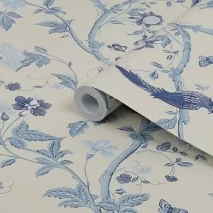 Image of Laura Ashley Summer Palace Royal Blue Floral Smooth Wallpaper