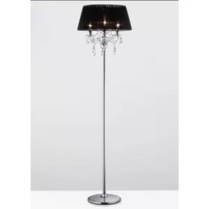Image of 09-diyas - Olivia floor lamp with Black lampshade 3 polished chrome/crystal bulbs