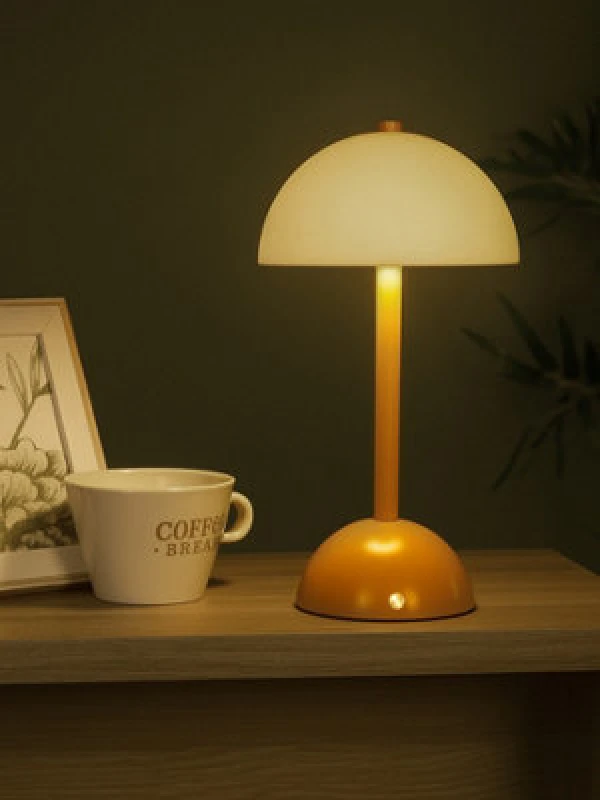 Image of Lighting Collection Rechargeable Glass Shade Table Lamp Mustard & White unisex One size