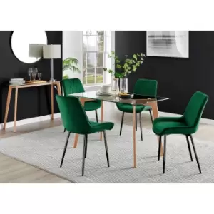 Image of Furniture Box Malmo Glass and Wooden Leg Dining Table & 4 Green Pesaro Black Leg Chairs
