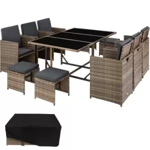Image of Tectake Malaga 10-seater Rattan Furniture Set W/ Protective Cover - Brown/Black