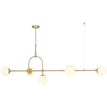 Image of Merano Lighting - Merano Cosenza 5 Light Ceiling Pendant Matt Antique Brass Plate & Opal Glass