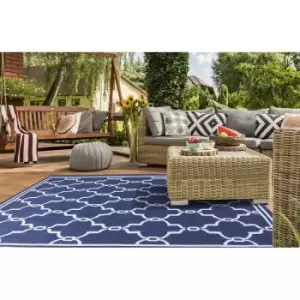Image of Terrace Spanish Tile Flatweave Outdoor Indoor Blue Rug in 80 x 150cm (2'6''x5'0'')