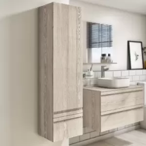 Image of Light Wood Effect Wall Mounted Tall Bathroom Cabinet 400mm - Boston