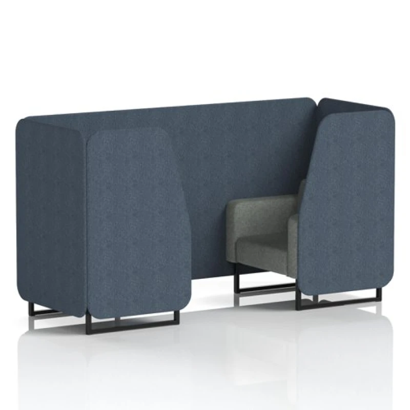 Image of Brixworth 2 Seater Office Booth with Front Panel - Black Legs in Rivet Fabric - Crucible Panels and Prime Sofa