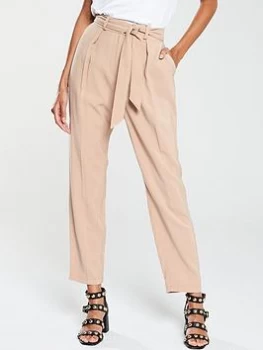 Image of Oasis Tie Waist Peg Trouser - Neutral Size 14, Women