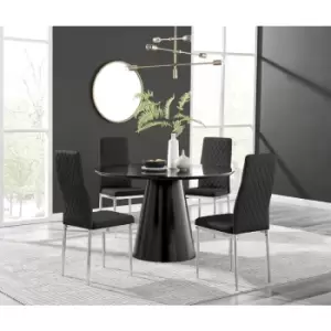 Image of Furniturebox Palma Black Semi Gloss 120cm Round Minimalist Dining Table & 4 Black Milan Chrome Leg Chairs