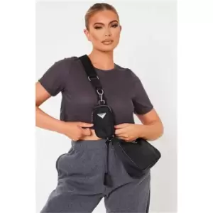 Image of I Saw It First Charcoal Ribbed Boxy Cropped T-Shirt - Grey