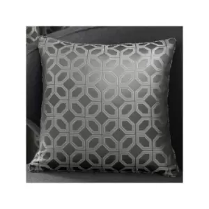Image of Curtina Oriental Squares Geometric Textured Piped Filled Cushion, Charcoal, 43 x 43 Cm