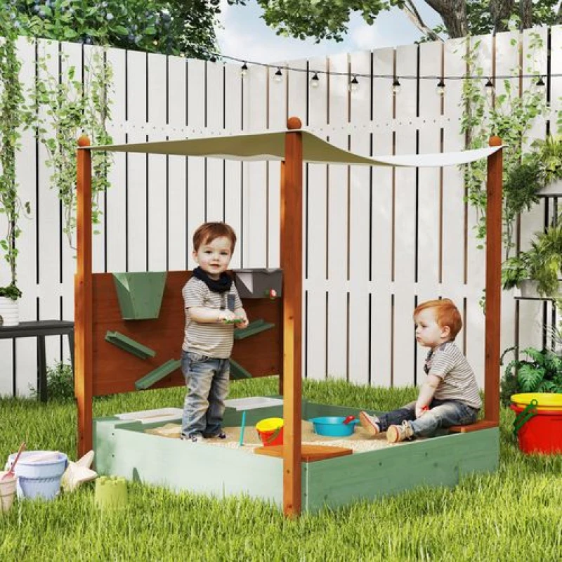 Image of AIYAPLAY Wood Sandpit for Kids with Canopy for Garden - Beach - Green TJ Hughes 5063603796638